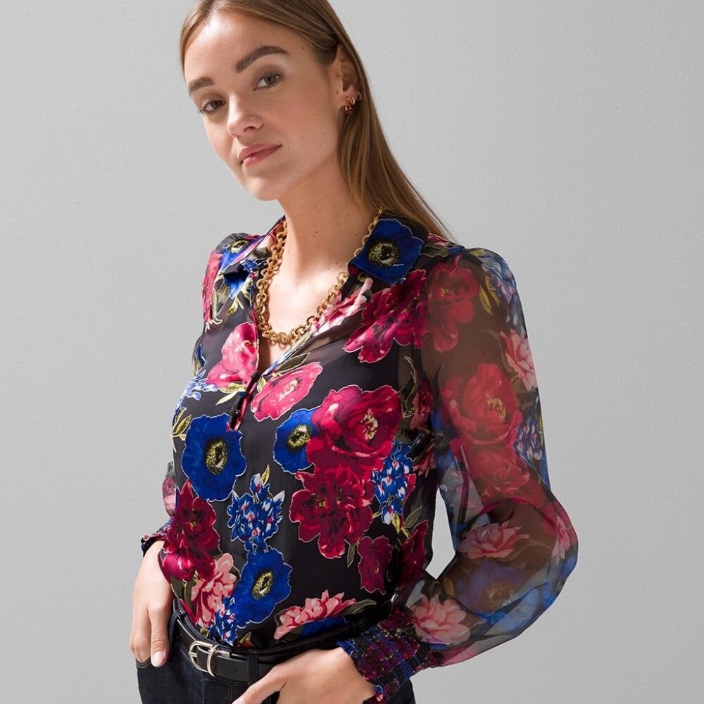 NWT!!! Organza Sleeve Silk Burnout Blouse XL